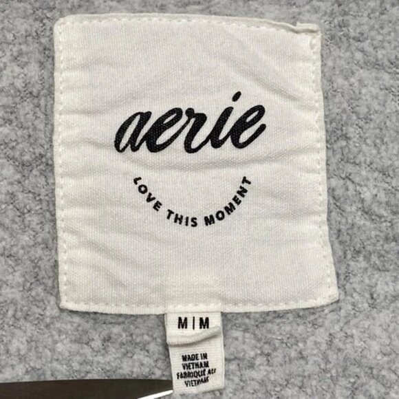 Aerie Hometown Holiday Quarter Zip Women's Medium Fleece Sweatshirt Grey White - Picture 11 of 11